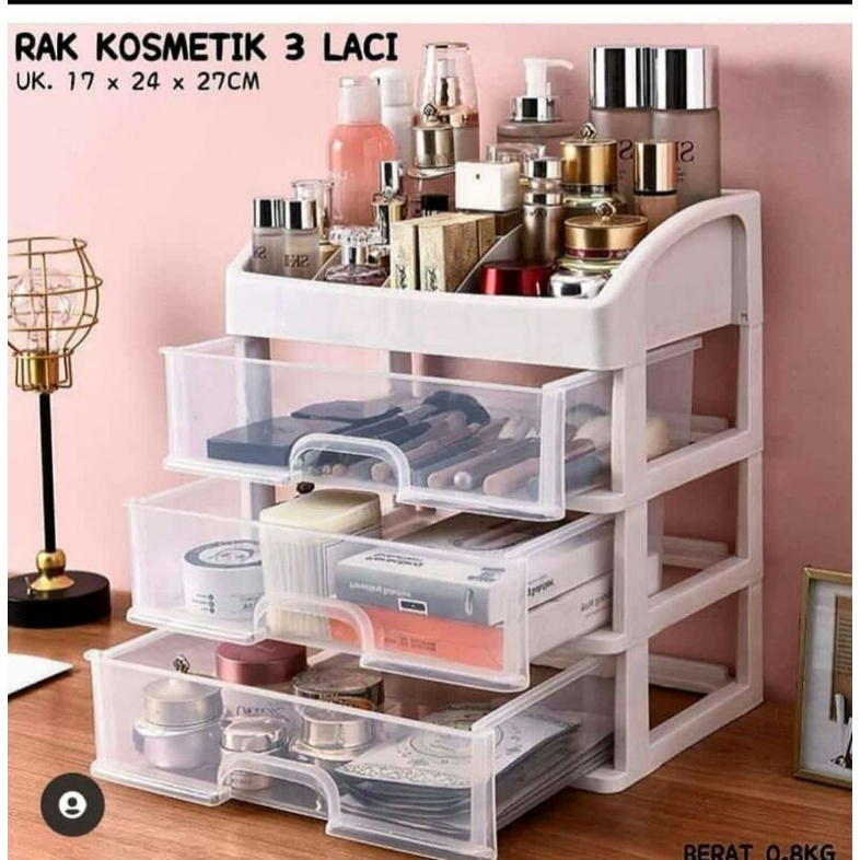 Rak Kosmetik 3 susun/Laci Mini Kosmetik/Rak Kosmetik Plastik 3 Laci