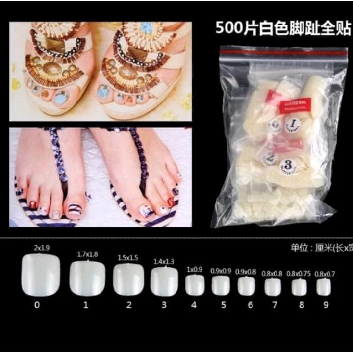 KUKU KAKI PALSU 500 PCS TOE FAKE NAILS NAILART KUKU PALSU KAKI