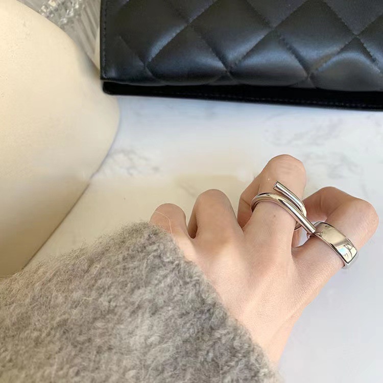 Cincin Model Terbuka Desain Geometri Gaya Koreasimple Adjustable Untuk Wanita