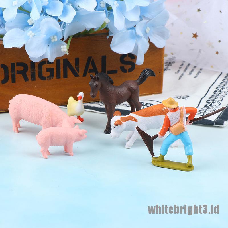 (white3) Miniatur Model Binatang Peternakan Babi / Kuda / Sapi / Bebek DIY