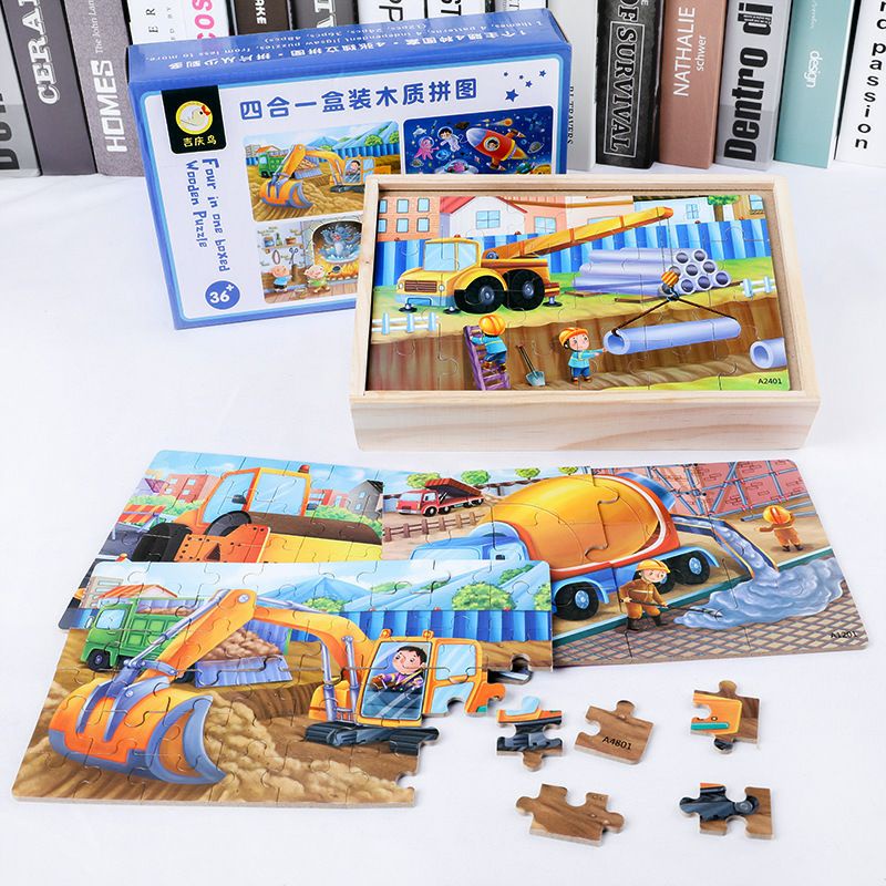 Mainan Edukasi Puzzle 4 in 1 box / Four In One Boxed Wooden Puzzle