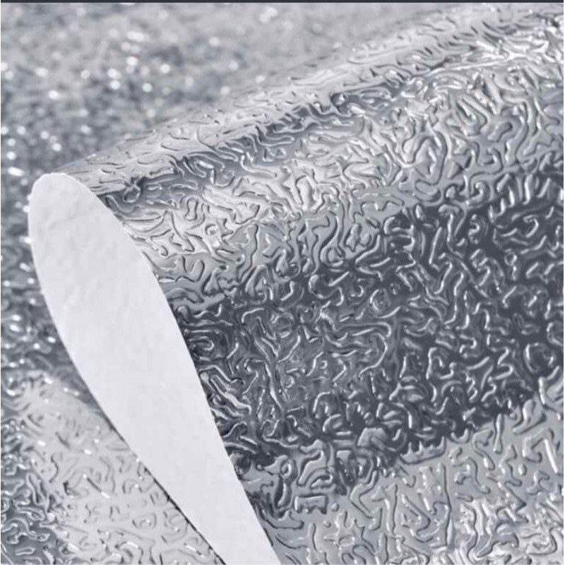 WALLPAPER STIKER DINDING DAPUR DAN KAMAR MANDI ALUMINIUM SILVER 3D