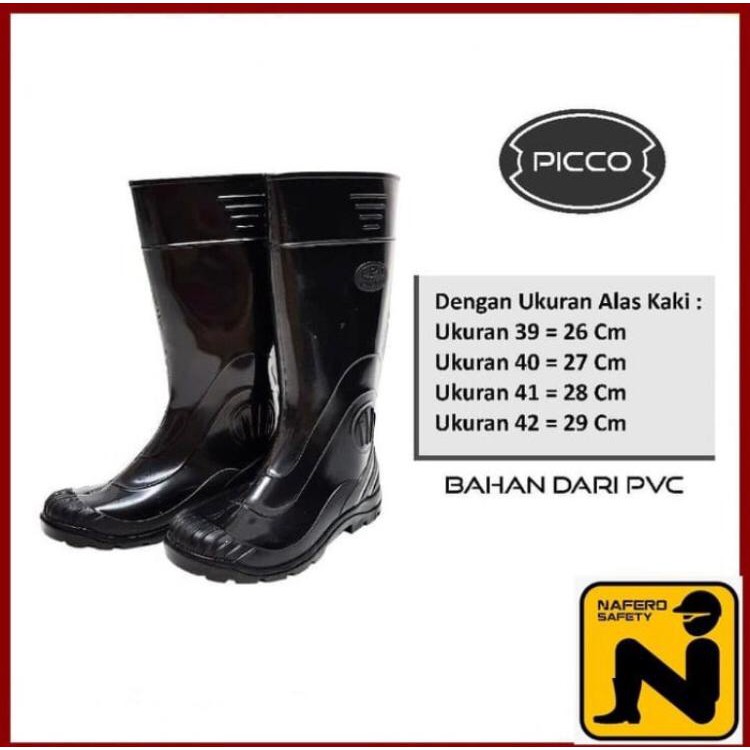 Sepatu Boots Proyek PICCO 38 39 40 41 42 Hitam Full Karet tinggi 37cm - Sepatu Boot Kerja Safety