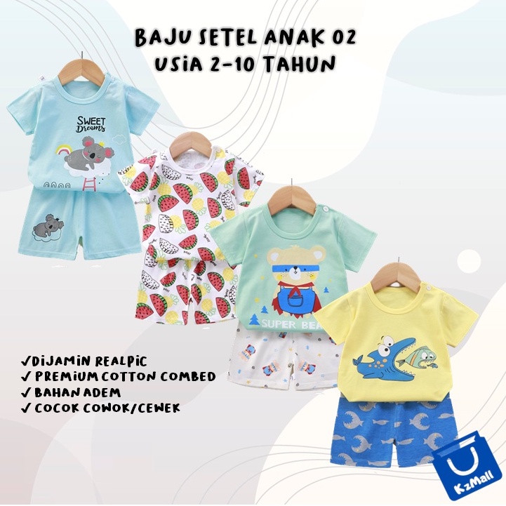 Setelan Pakaian Anak 100% Katun Premium Umur 1-10 Tahun / Baju dan Celana Anak 02