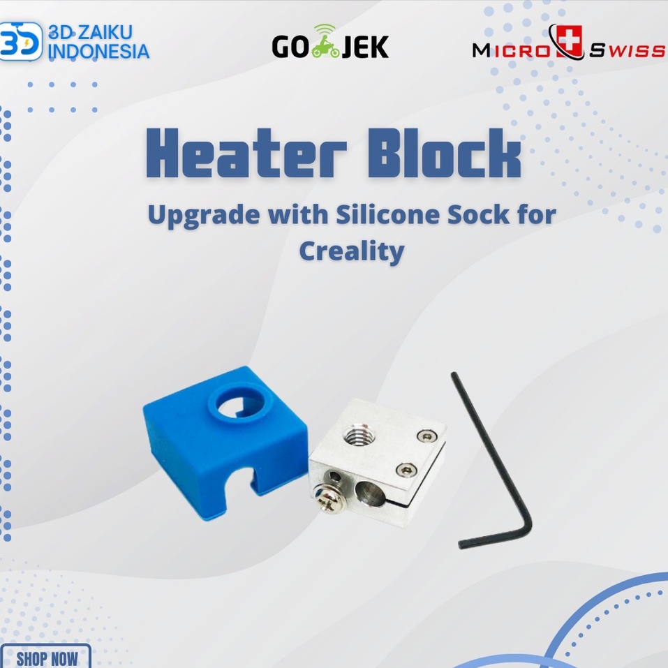 Micro Swiss MK8 Heater Block Upgrade with Silicone Sock for Creality