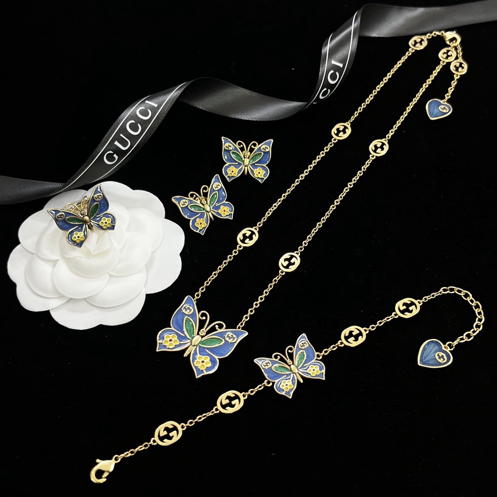new gg butterfly pendant necklace bracelet ring gucci earrings
