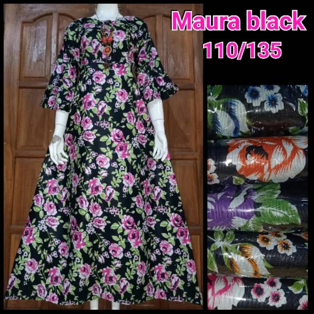 MAURA - motif bunga dasar hitam daster kekinian lengan panjang 7/8 busui murah adem payung busui