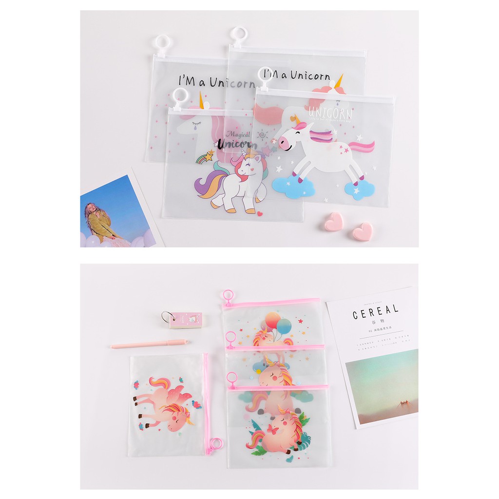 

Tempat Pensil Transparan Ukuran Besar / Map File Unicorn /Dinosaurus/Kaktus Zipper Bag/ Tas Kosmetik