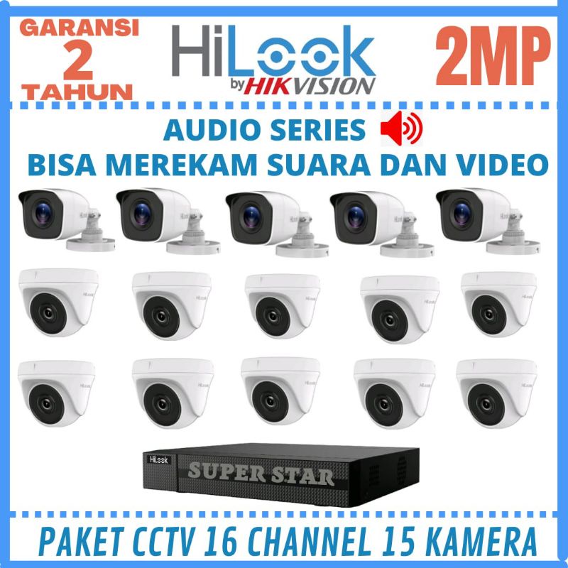 PAKET CCTV HILOOK 16 CHANNEL 15 KAMERA 2MP 1080P BISA ONLINE DI HP KOMPLIT