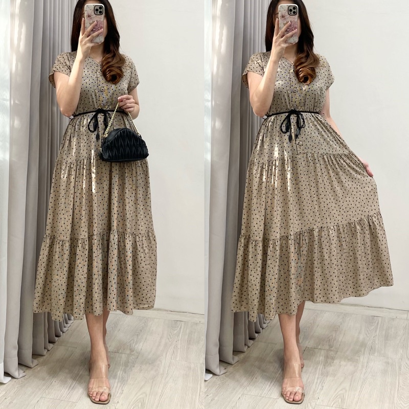 Amariel Malibu Home Dress - Daster Nyaman Adem-Mlb: Cream Dots