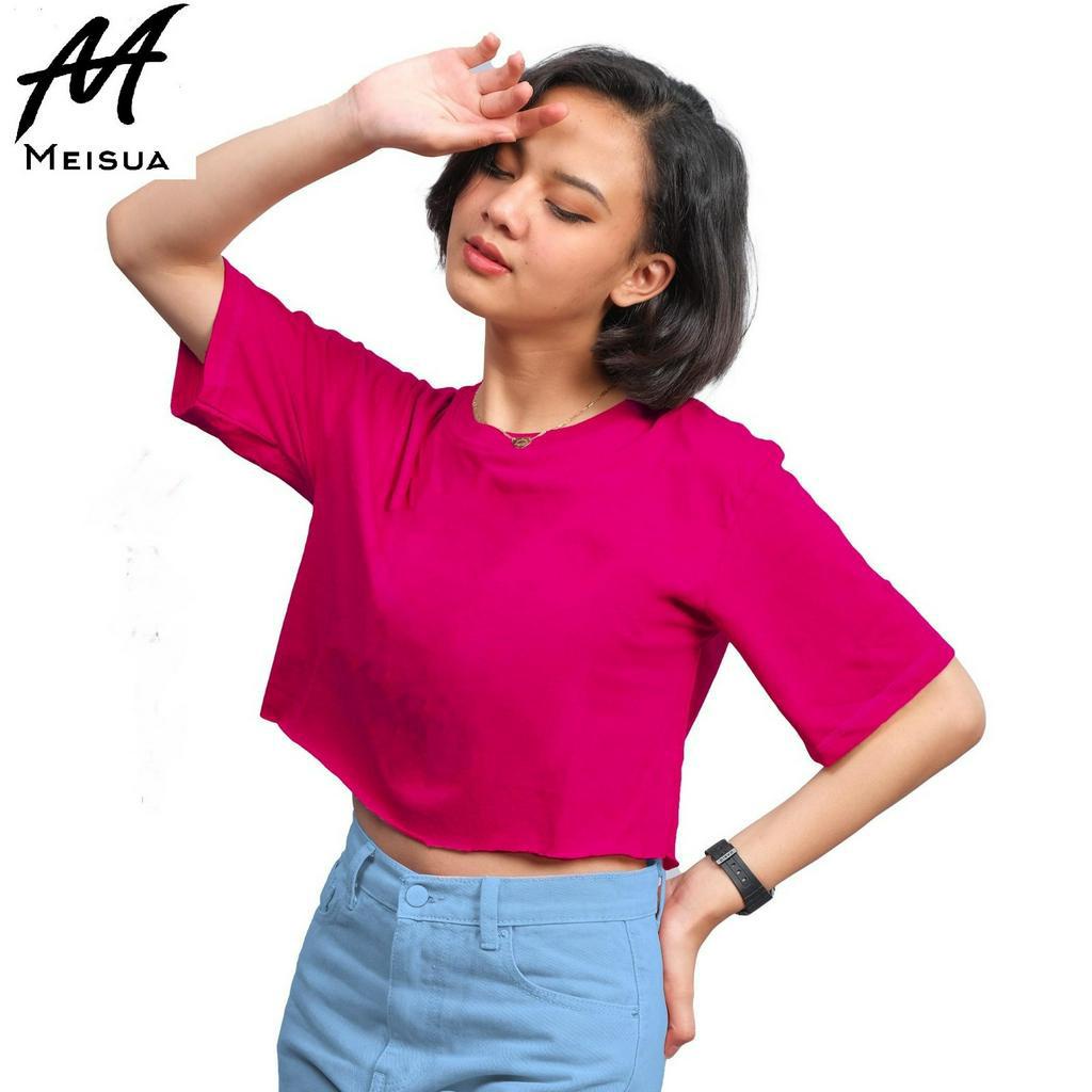 Crop tee Oversize kaos basic LD 104 PINK FANTA