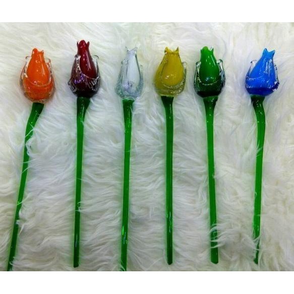 Bunga Set Tulip Kristal panjang 35cm 6 pcs + Vas Bunga Kristal + Pasir