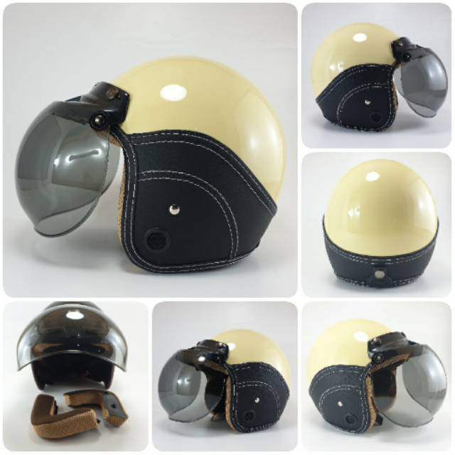 Terbaru Laris HELM BOGO RETRO SETENGAH KULIT HELM MOTOR SNI SEMI KULIT CREAM Murah