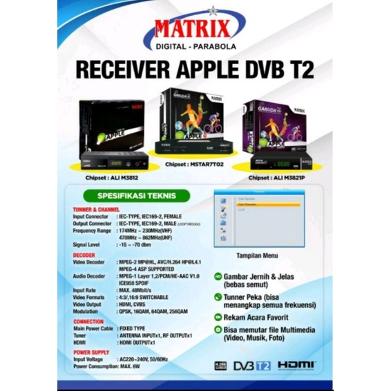 Set Top Box DVB-T2 Matrix Apple Garuda TV Digital