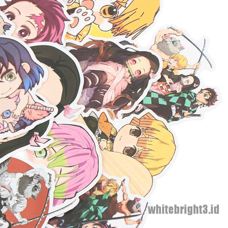 (white3) 50pcs Stiker Motif Anime Demon Slayer Bahan PVC Untuk Koper / Laptop / Skateboard