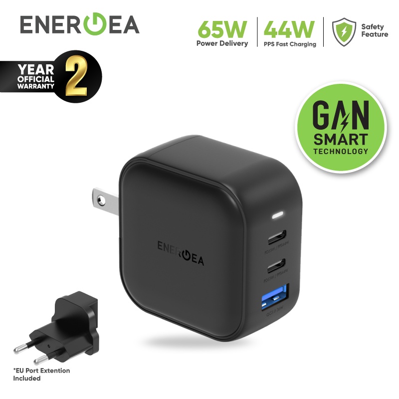 Wall Charger GaN 3in1 USB-C PD 66W + PPS QC.30 ENERGEA Travelite GaN66