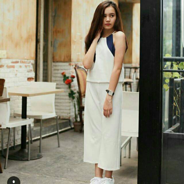 Celana kulot putih 7per8 highwaist