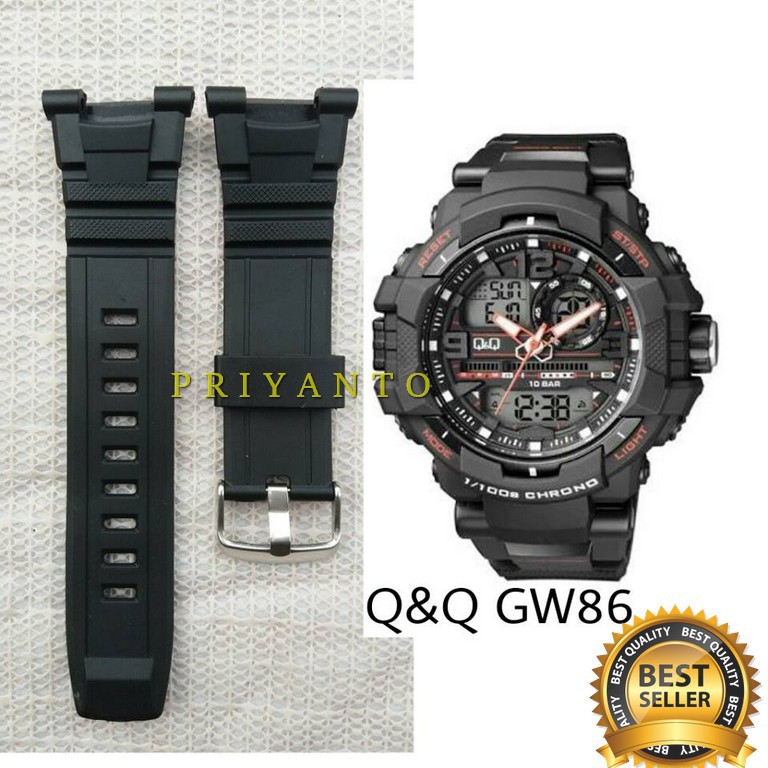 RUBBER STRAP TALI JAM TANGAN  QQ QNQ Q&amp;Q GW86 TALI JAM QQ Q&amp;Q GW86 HITAM