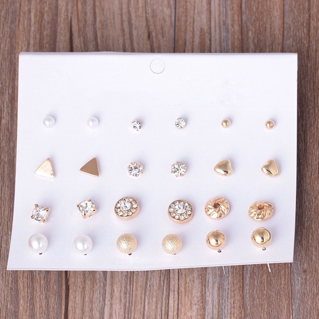 Hu Hu Hu Hu Hu Alat Bantu Pasang Kacamata♡ 12 Pasang Anting Tusuk Aksen Berlian Imitasi Aneka Bentuk Untuk Wanita