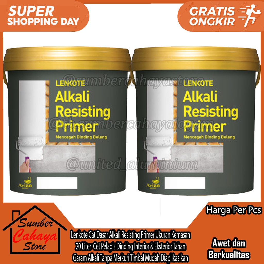 Cat Dasar Alkali Resisting Primer Lenkote Interior & Eksterior Ukuran Kemasan  20 Liter L Ltr Avian 