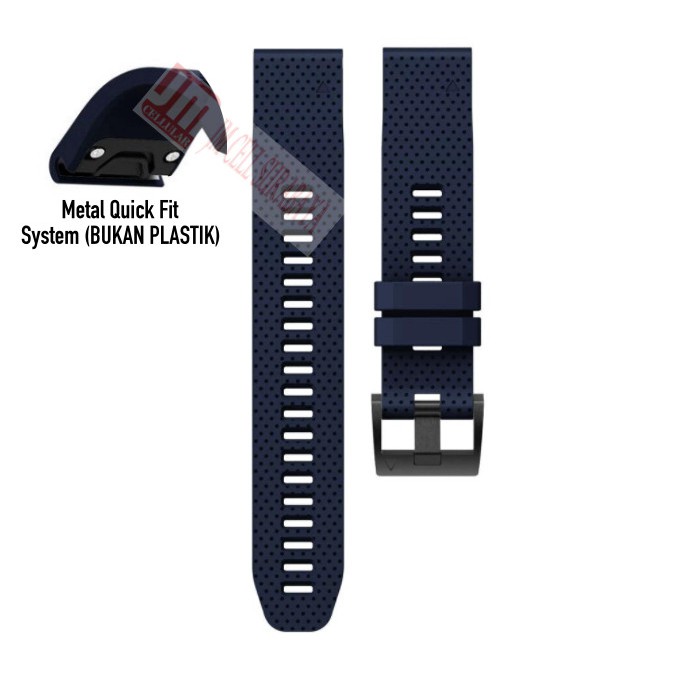 N33 Tali Jam Quick Fit 20mm Watch Strap For Garmin Descent Mk2S - Rubber Metal Black Buckle