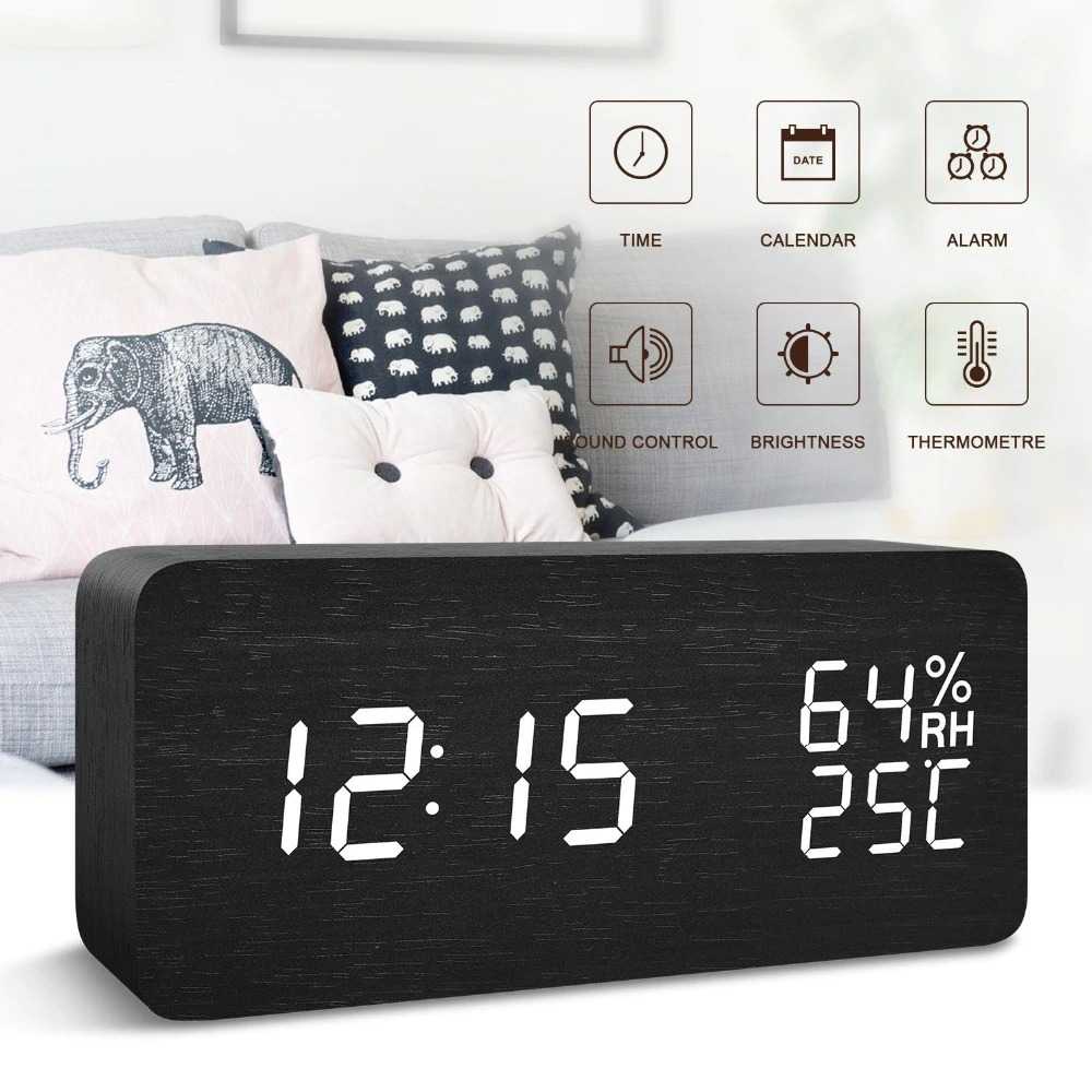 LUMINOVA Jam Meja Digital LED Clock Temperature Humidity Control -SQ70