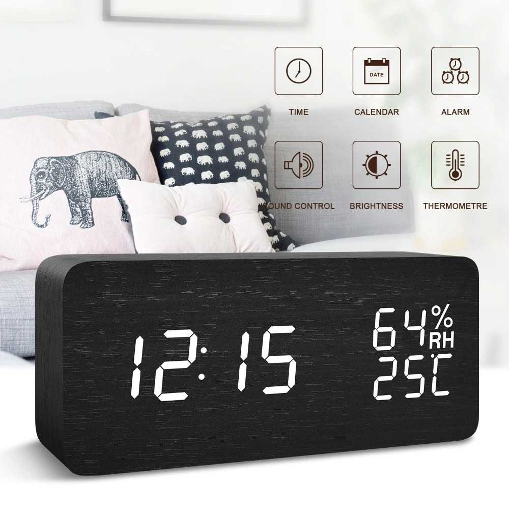 (BISA COD) RVOSTR LUMINOVA Jam Meja Digital LED Clock Temperature Humidity Control -SQ70