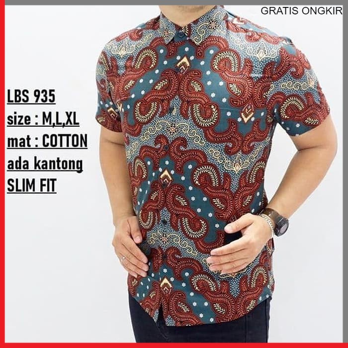 KEMEJA PRIA BATIK LENGAN PENDEK HEM BAHAN KATUN HALUS 40S LBS 935 BAJU MODERN MEWAH SLIMFIT SLIM FIT BY PENDEK JAKARTA PLATINUM