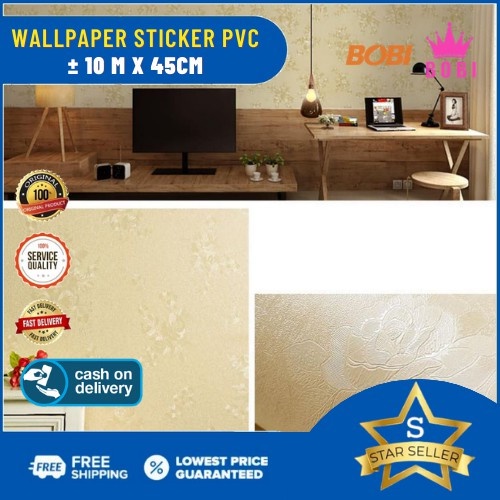 Wallpaper Sticker Motif Bunga samar Kuning 81035-F5 // Wallpaper New Ukuran 9mx45cm BOBI