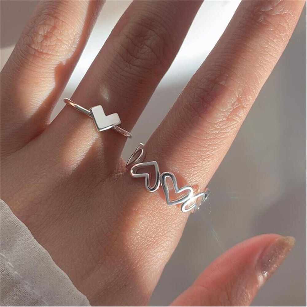 【COD Tangding】2pcs/set Love Ring Female Fashion Personality Single Opening Ring Fashion Accessories Jewelry