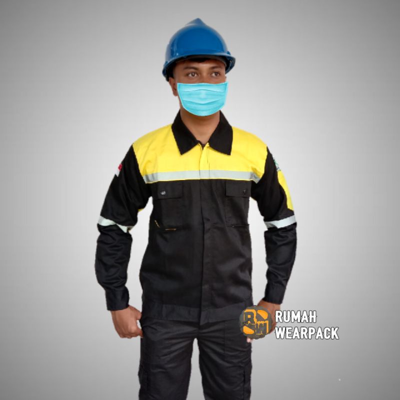 Baju Kerja/ Wearpack Safety Atasan Warna Hitam Kombinasi Kuning