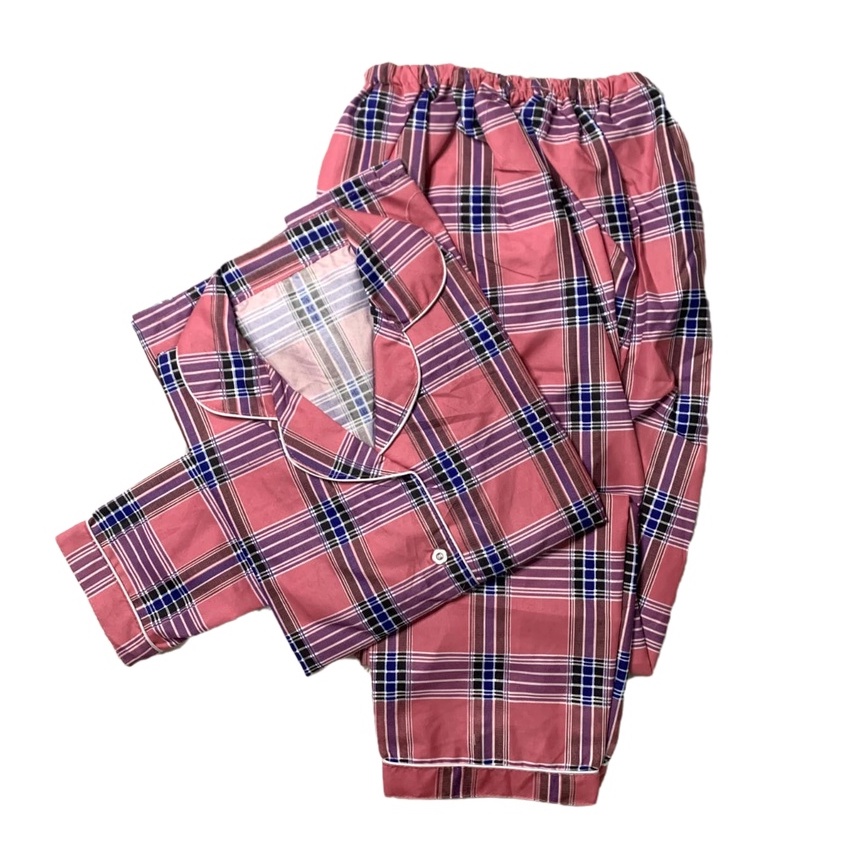 BAJU TIDUR WANITA LENGAN PANJANG / SETELAN PIYAMA WANITA KATUN MOTIF PP-PP ORIN PINK