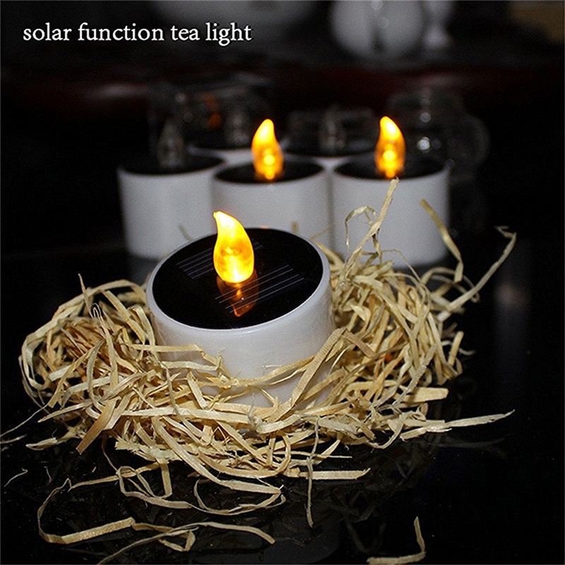 {LUCKID}Yellow Solar Power LED Candles Flameless Electronic Solar LED Tea Lights Lamp