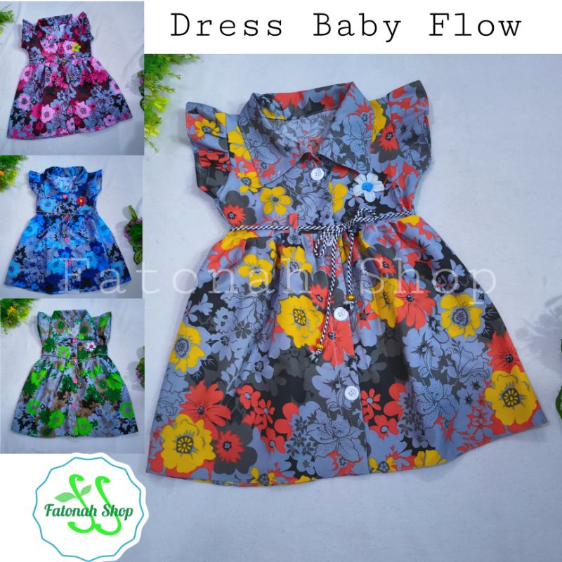 Dress Anak 1 2 2,5 tahun Gaun baju rok anak cewek perempuan  motif bunga ( dress Baby Flow )