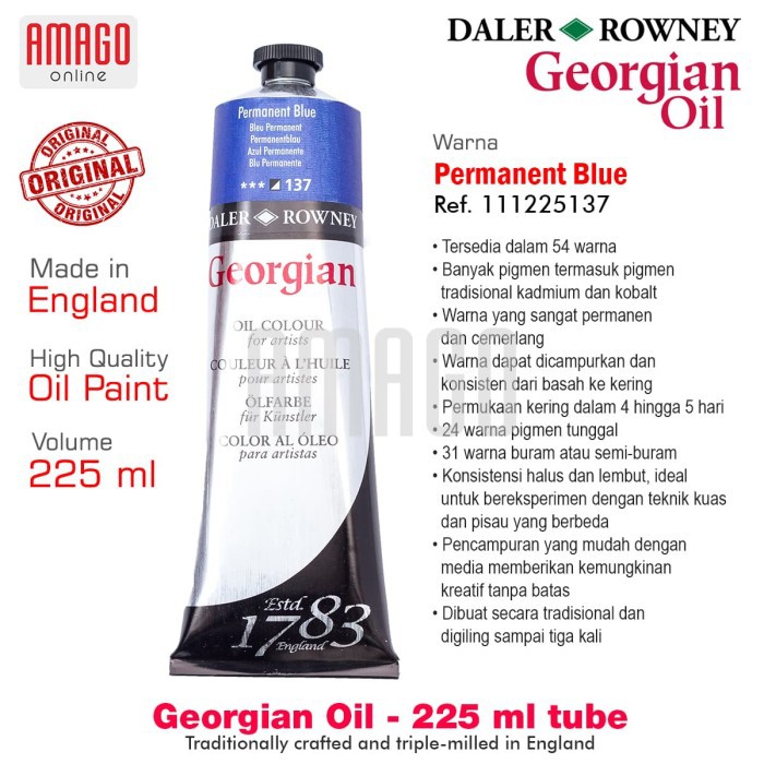 DALER-ROWNEY - GEORGIAN OIL 225 ml - PERMANENT BLUE - 111225137