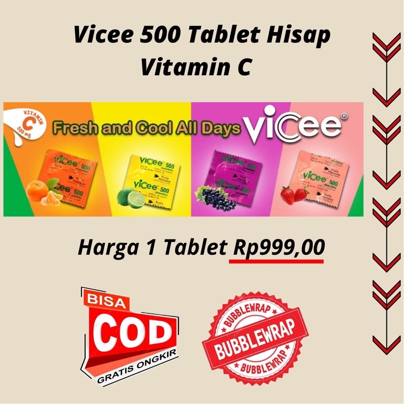 Vice 500 Tablet Hisap Vitamin C / Daya Tahan Tubuh (Harga 1 Tablet)