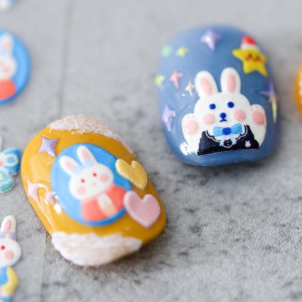 MXBEAUTY Stiker Timbul Kuku Anime Gadis Kuku Kecantikan Dekorasi Kuku Salon Kuku Kelinci 3D Stiker Perekat