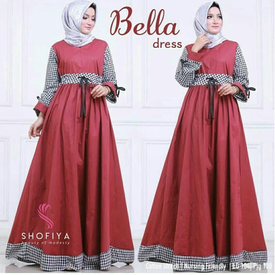 gamis maxi dres bella merah fashion wanita baju muslim