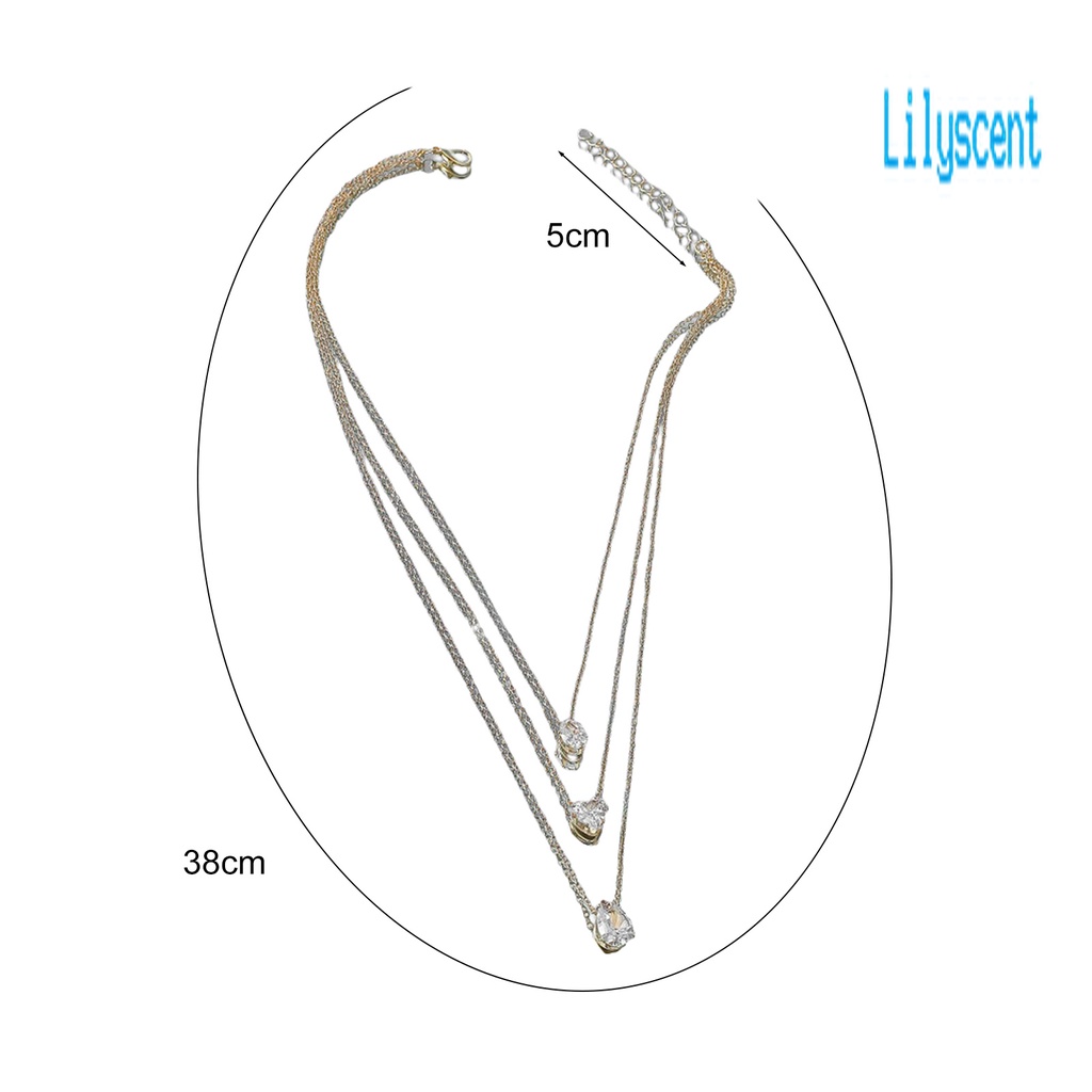 Kalung Multilayer Bentuk Hati Water Drop Aksen Kristal Imitasi Untuk Wanita