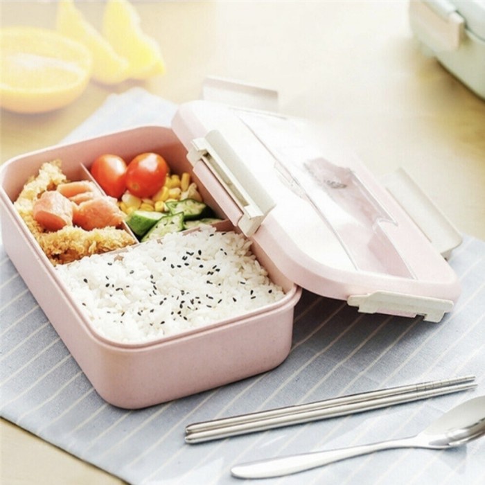 Kotak Makan Jerami Lunch Box Gandum Wheat Tempat Bento Alat Sendok Set