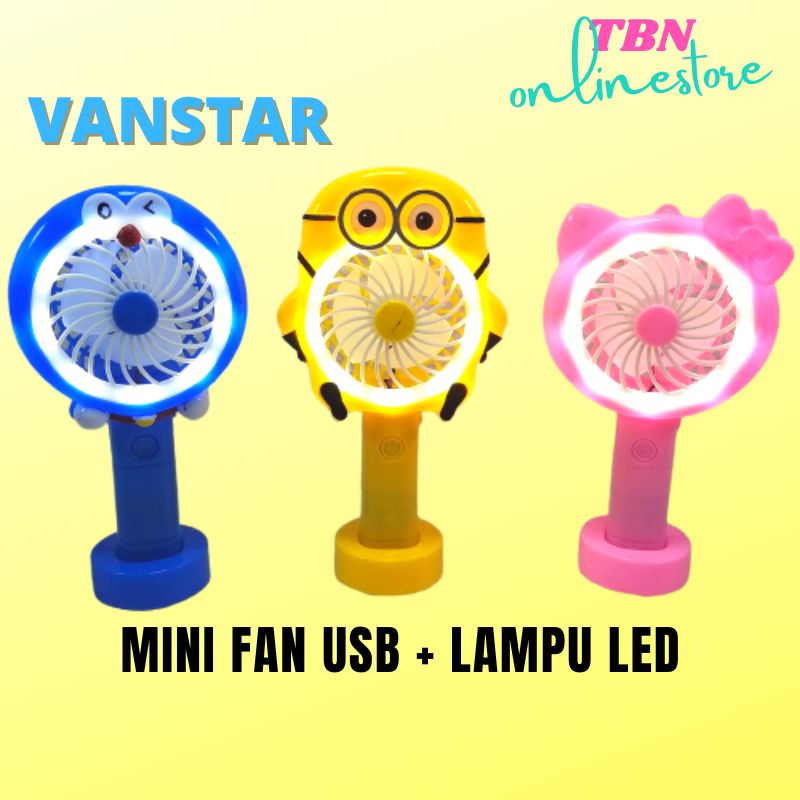 KIPAS ANGIN PORTABLE MINI FAN PLUS LAMPU LED VANSTAR KARAKTER DORAEMON MINION