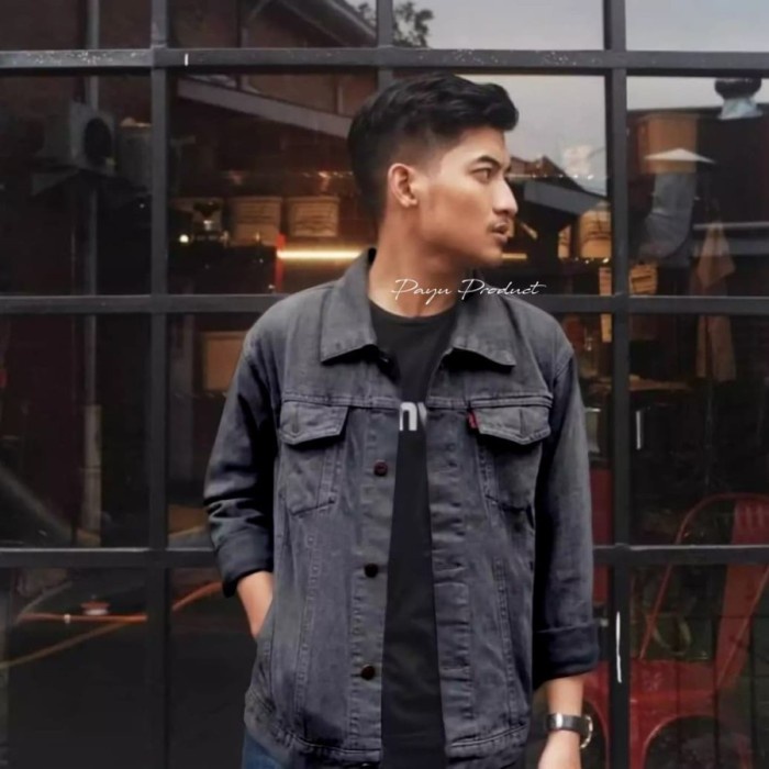 Jaket Jeans Pria Levis PREMIUM Keren - Jaket Motor - Jaket Denim - Abu-abu, S