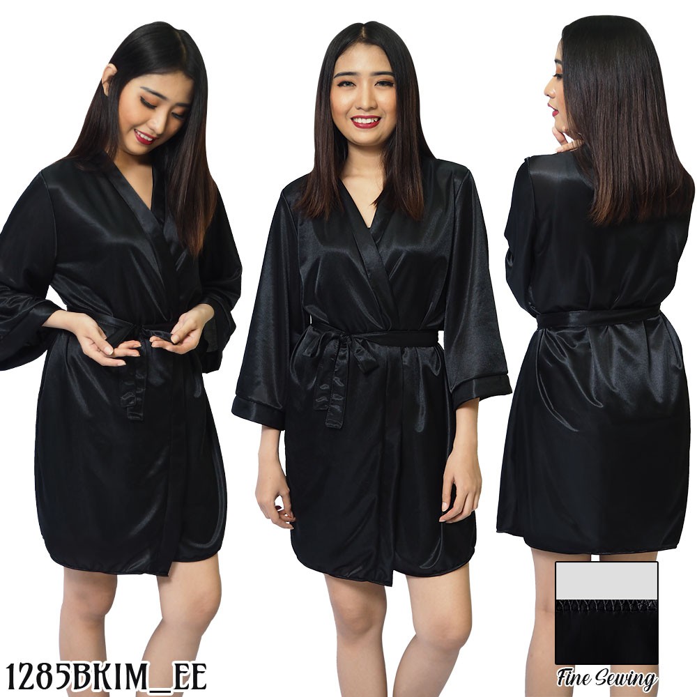 AZ 144 FLV Lingerie kimono pendek hitam all size   wik wik premium baju tidur wanita