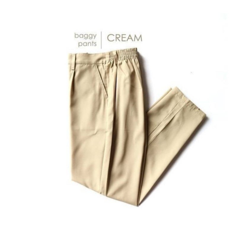 CELANA WANITA || BAGGY PANTS CREAM