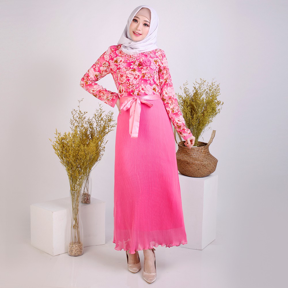 Long Dress gamis Lengan Panjang Sifon Muslimah Model terbaru - XSHOP Karima