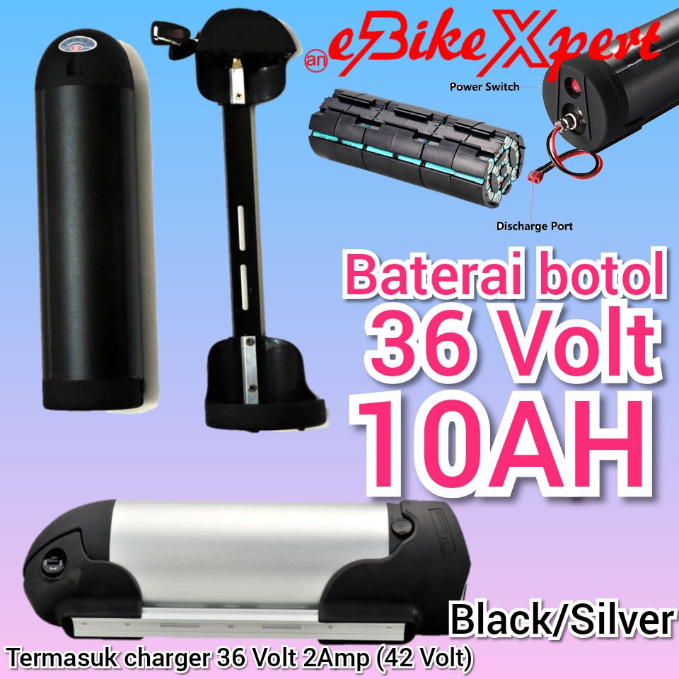 Baterai Sepeda Listrik 36 Volt 10AH Silver termasuk Charger