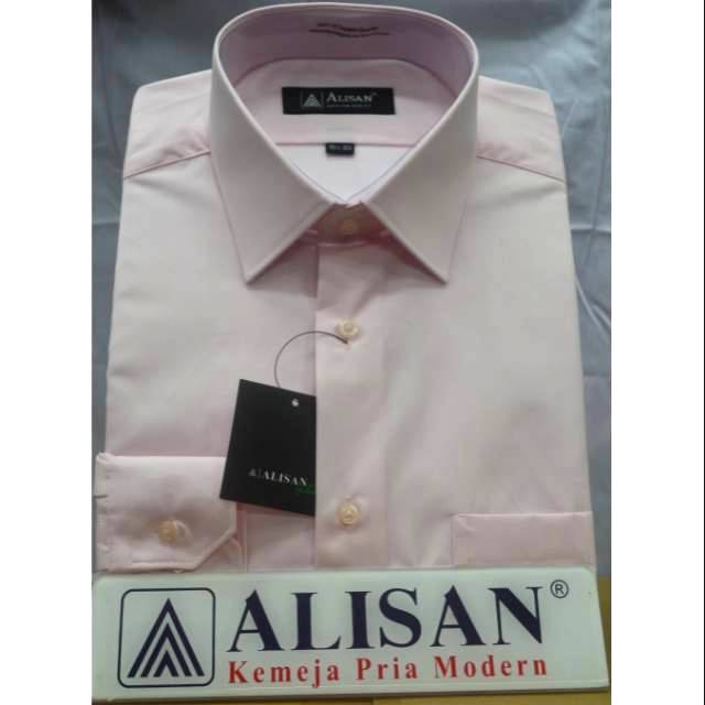 Kemeja Alisan polos lengan panjang warna pink muda (baby pink)