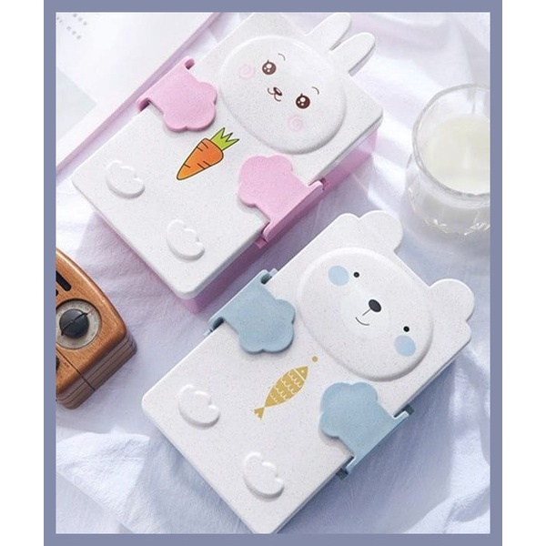 Kotak Makan Anak NEW / Tempat Makan Anak 2 Sekat Lunch Box Bear Rabbit Beruang Kelinci