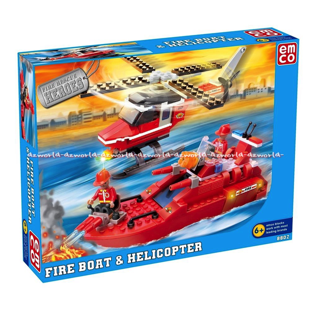 Emco Fire Boat &amp; Helicopter 8802 Mainan Brick Mainan Block Bentuk Helikopter Dan But