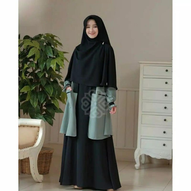 Elbina set(Dress+cardy)stelan baju muslim terbaru/dress plus cardy